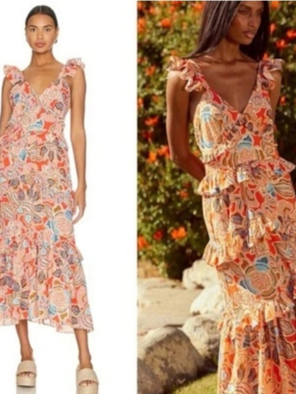 Misa Los Angeles Morrison Multi Floral Ruffle Maxi Dress Sz M